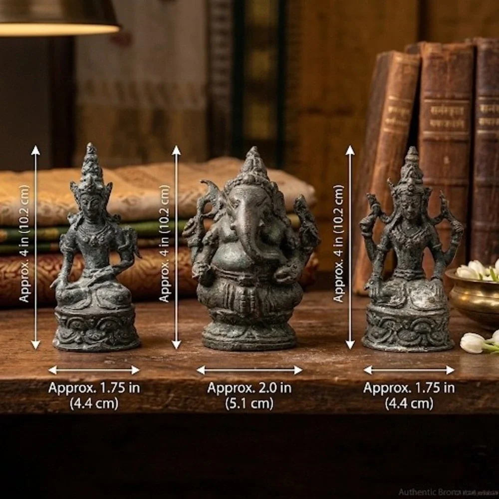 Vintage Thai Bronze Ganesha Vishnu Deity Statue Set 4" Sacred Altar Thailand - Picture 2 of 10